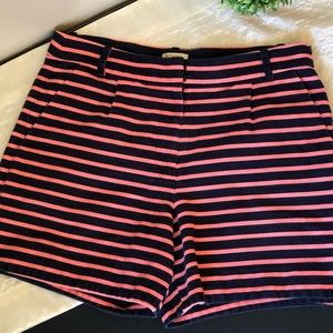 J crew navy and pink stripe cotton shorts.